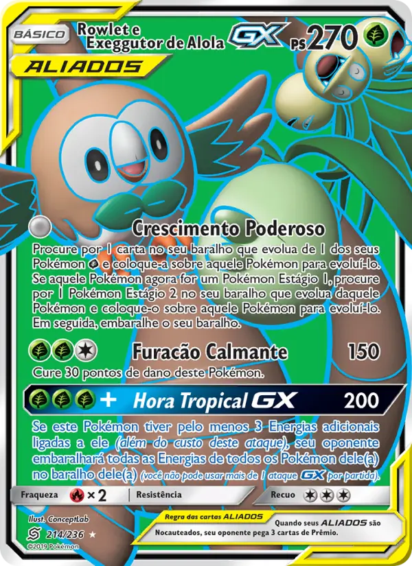 Rowlet e Exeggutor de Alola GX 214/236