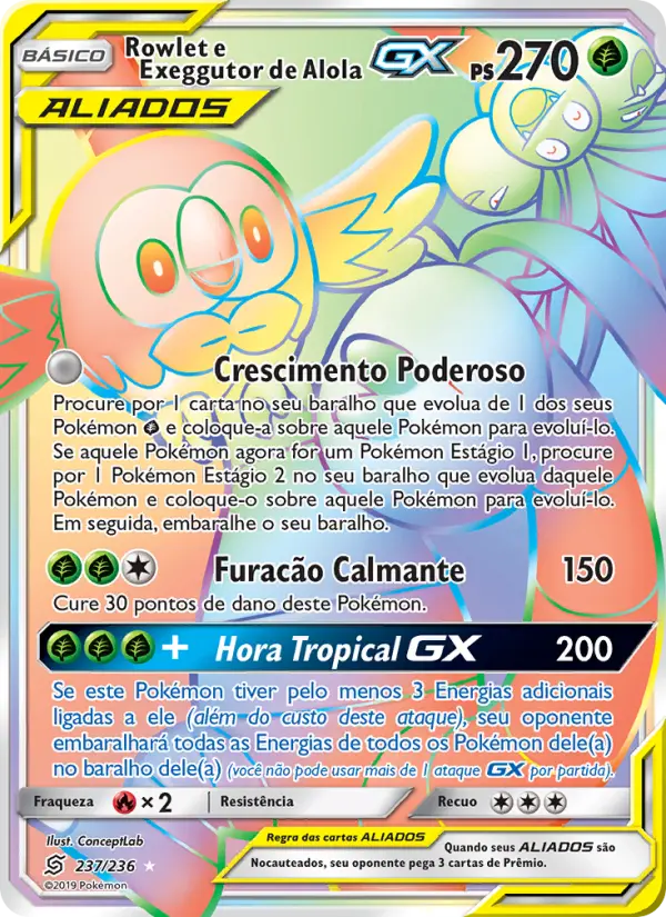 Rowlet e Exeggutor de Alola GX 237/236